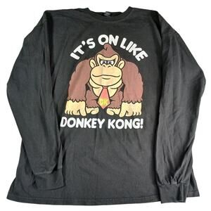 It's On Like Donkey Kong Shirt Mens 2XL XXL Black Long Sleeve Video Game Graphic